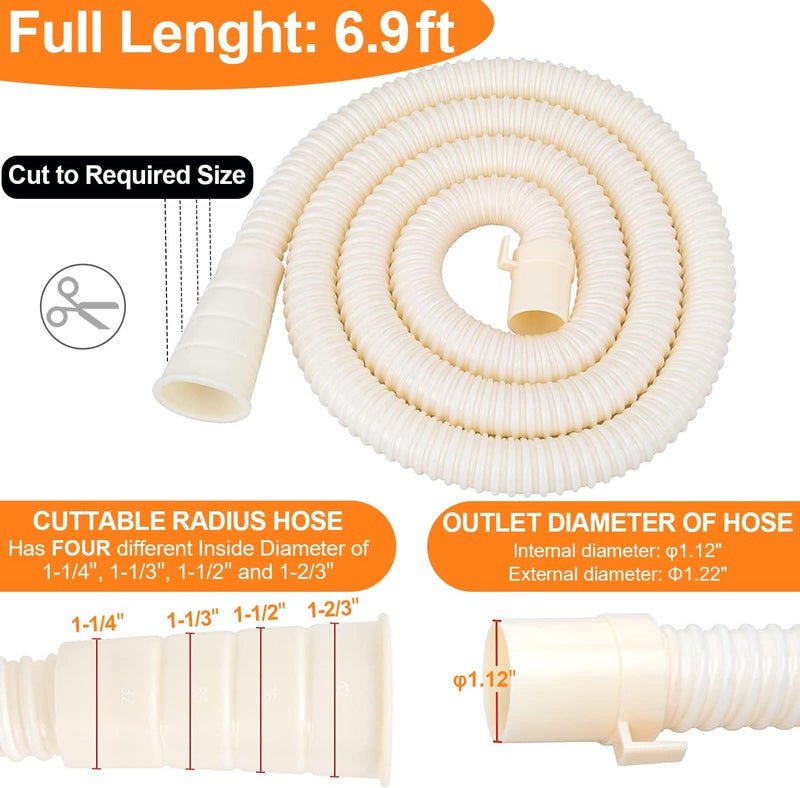 MyLifeUNIT Washing Machine Drain Hose Extension Kit, Universal Washer Drain Hose Replacement Parts Fit for 1-1/4", 1-1/3", 1-1/2", 1-2/3" Outlet Diameters with 1 Clamp, 6.9 Feet - Image 2